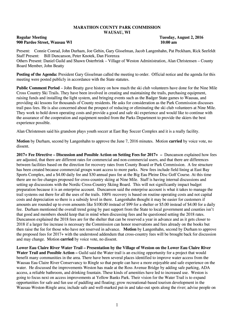 Fillable Online MARATHON COUNTY PARK COMMISSION Fax Email Print pdfFiller