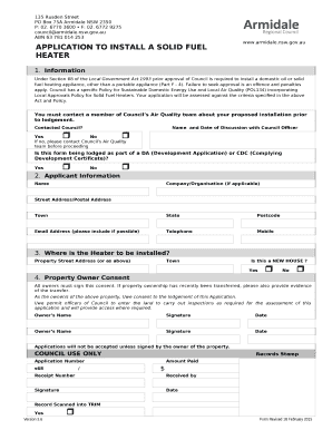 Under Section 68 of the Local Government Act 1993 prior approval of Council is required to install a domestic oil or solid fuel heating appliance, other than a portable appliance (Part F - 4)