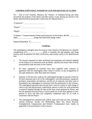 CONTRACTORS FINAL WAIVER OF LIEN AND RELEASE OF CLAIMS Doc Template ...