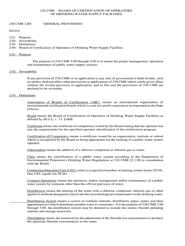 Fillable Online OF DRINKING WATER SUPPLY FACILITIES Fax Email Print