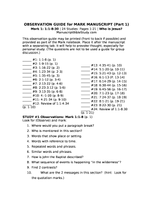 OBSERVATION GUIDE for MARK MANUSCRIPT (Part 1)