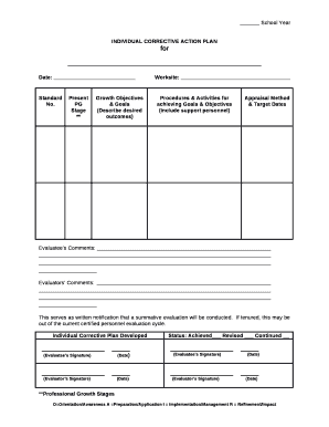 INDIVIDUAL CORRECTIVE ACTION PLAN