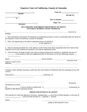 DECLARATION AND ORDER FOR PAYMENT OF MONEY