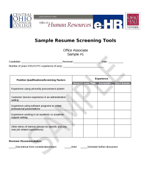 Sample Resume Screening Tools