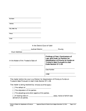 Findings of Fact, Conclusions of Law, and Order on Petition for Adjudication of Priority to Funds on Trustees Sale Pursuant to Utah Code Section 57-1-29