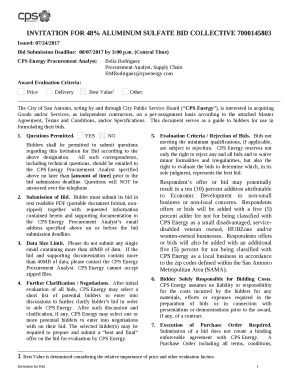 Invitation for 48% Aluminum Sulfate bid collective 7000145803