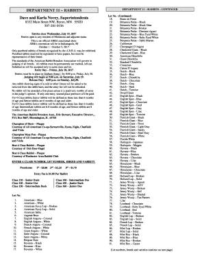 Fillable Online DEPARTMENT 11 RABBITS Fax Email Print - pdfFiller