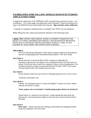 GUIDELINES FOR FILLING EPZE(I) MANUFACTURING APPLICATION FORM