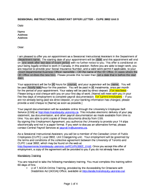 SESSIONAL INSTRUCTIONAL ASSISTANT OFFER LETTER CUPE 3902 Unit 3