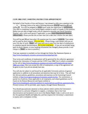CUPE 3902 UNIT 3 WRITING INSTRUCTOR APPOINTMENT