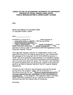 COVER LETTER TO ACCOMPANY PAYMENTS TO COPYRIGHT OWNERS OF VISUAL WORKS USED UNDER
