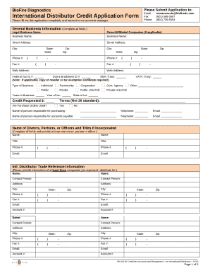 International Distributor Credit Application Form