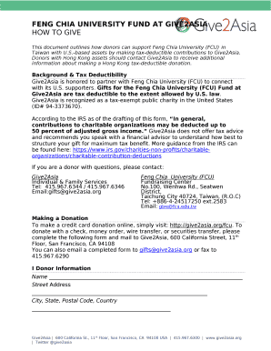 This document outlines how donors can support Feng Chia University (FCU) in Taiwan with U