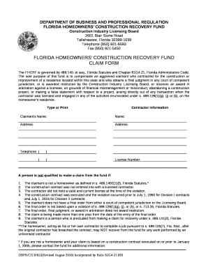FLORIDA HOMEOWNERS' CONSTRUCTION RECOVERY FUND template