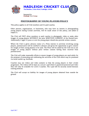PHOTOGRAPHY OF YOUNG PLAYERS POLICY