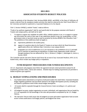 ASSOCIATED STUDENTS BUDGET POLICIES