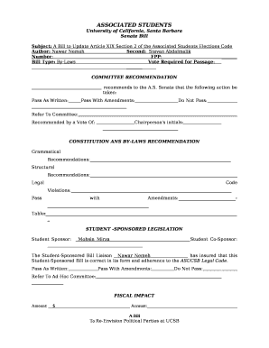 Subject: A Bill to Update Article XIX Section 2 of the Associated Students Elections Code