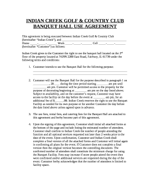 BANQUET HALL USE AGREEMENT template