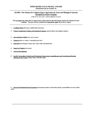 JOHN DEERE GOLD MEDAL AWARD