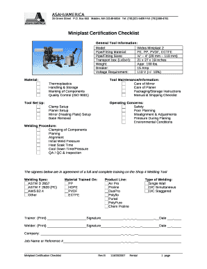 Miniplast Certification Checklist