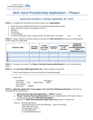 2015 Joint Providership Application Phase I