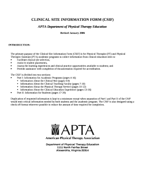 Duplication of requested information is kept to a minimum except when separation of Part I and Part II of the CSIF would omit critical information needed by both students and the academic program