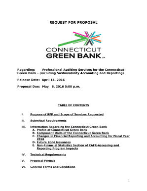 Regarding:Professional Auditing Services for the Connecticut Green Bank (including Sustainability Accounting and Reporting)
