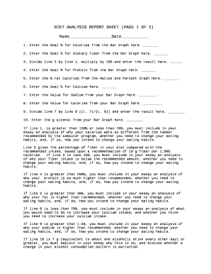 DIET ANALYSIS REPORT SHEET (PAGE 1 OF 2) template