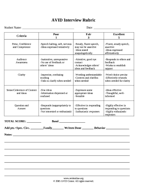 rubric for interview essay