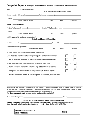 Fillable Online Complaint Report - Incomplete forms will not be ...