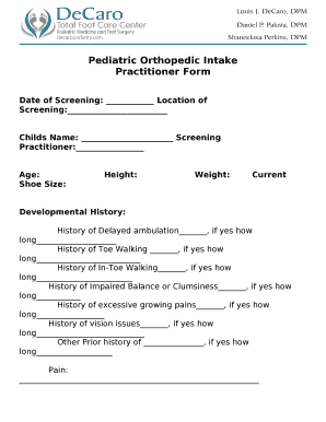Pediatric Orthopedic Intake