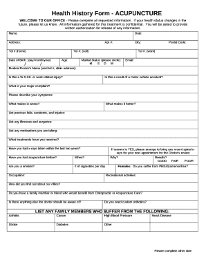 Health History Form - ACUPUNCTURE