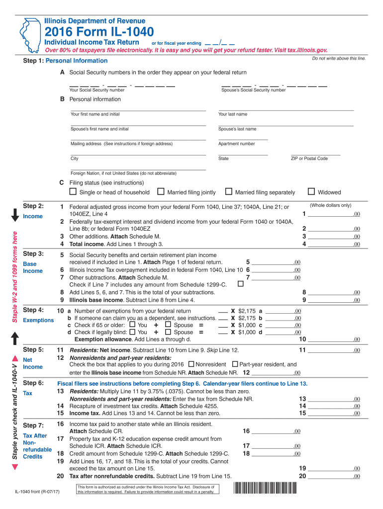 2016 form il 1040 Preview on Page 1