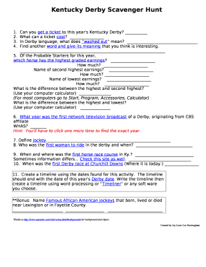 Ky derby internet scavenger hunt