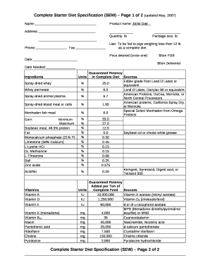 Complete Starter Diet Specification (SEW) Page 1 of 2 (updated May, 2007)