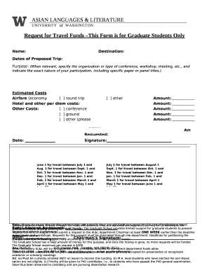 Request for Travel Funds This Form is for Graduate Students Only