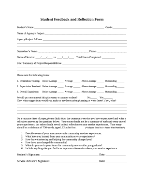 Student Feedback and Reflection Form