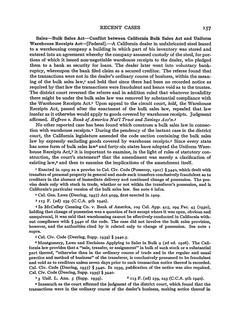 Fillable Online SalesBulk Sales ActConflict between California Bulk Sales Act and Uniform Fax