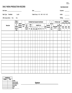 DAILY MENU PRODUCTION RECORDTotal Meals Served