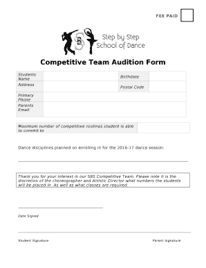 Competitive Team Audition Form