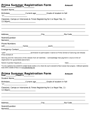 Prima Summer Registration FormAmount Due:Check #