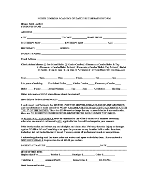 NORTH GEORGIA ACADEMY OF DANCE REGISTRATION FORM
