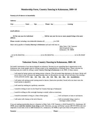 Membership Form, Country Dancing in Kalamazoo, 200910