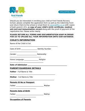 Should you be interested in enrolling your child at First Friends Nursery School, please complete the application form as well as the Indemnity Form and return them to the school or email them to stormffns