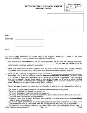 NOTICE OF STATUS OF APPLICATION
