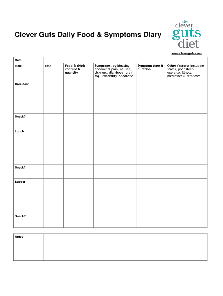 Fillable Online Clever Guts Daily Food &amp; Symptoms Diary Fax Email Print ...