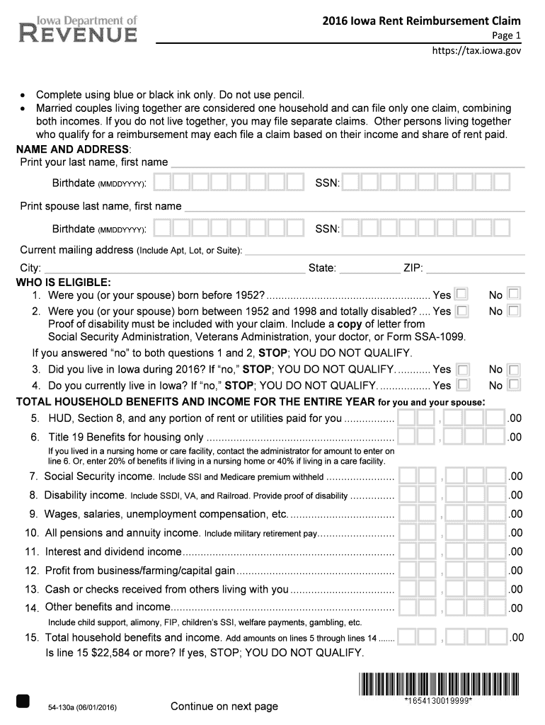 iowa rent rebate 2016 form Preview on Page 1