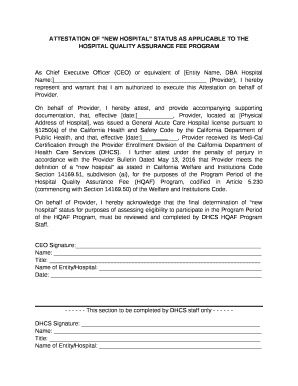 ATTESTATION OF NEW HOSPITAL STATUS AS APPLICABLE TO THE HOSPITAL QUALITY ASSURANCE FEE PROGRAM