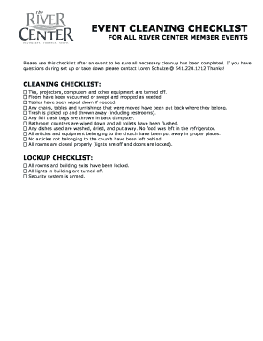 event cleaning checklist