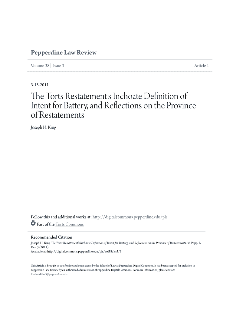 Fillable Online The Torts Restatement's Inchoate Definition of Fax